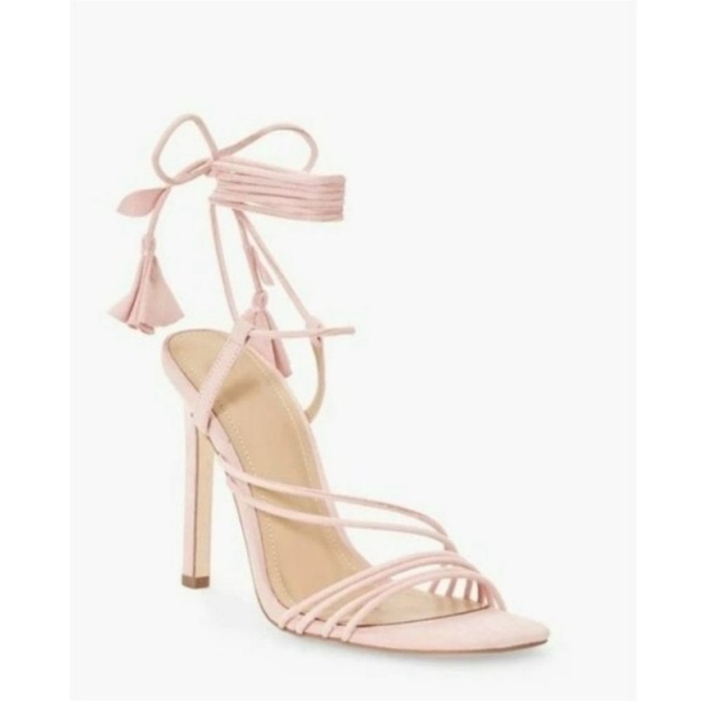 Pink lace up heels pulp tassel square toe sandals blush